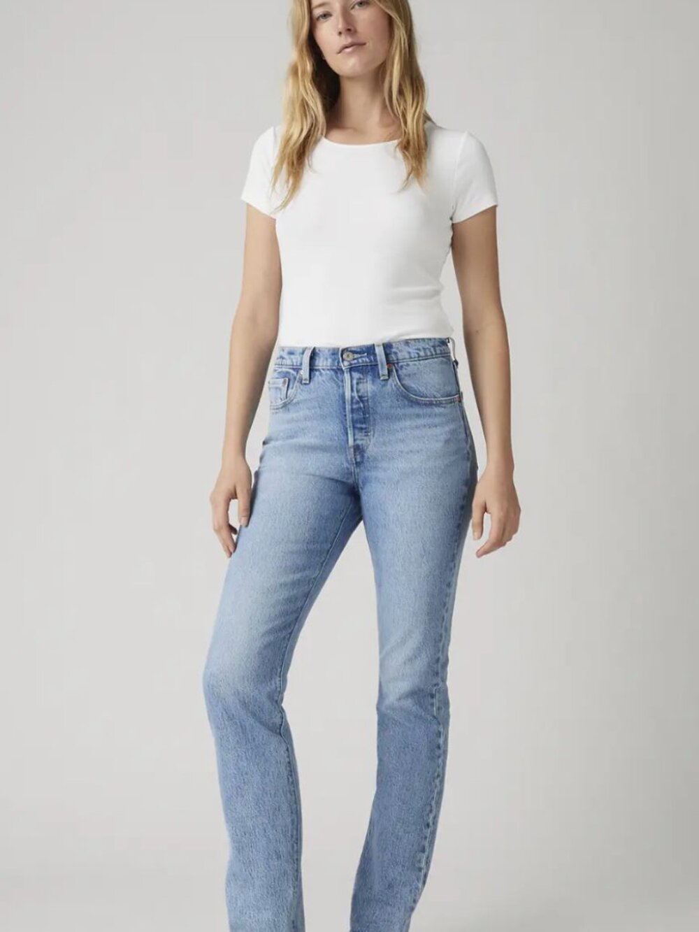 Levi’s 501 Original High Rise Button Fly Jeans, light wash, raw hem